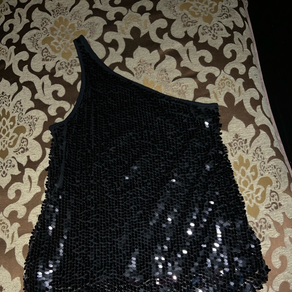 Black shimmery one shoulder blouse